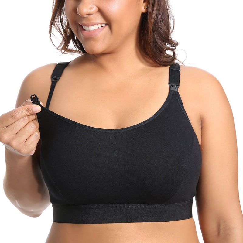 Gratlin Women's Plus Size Nursing Bra Sports Maternity Support Cotton Breastfeeding Bras Black 5X-Large - Image 1